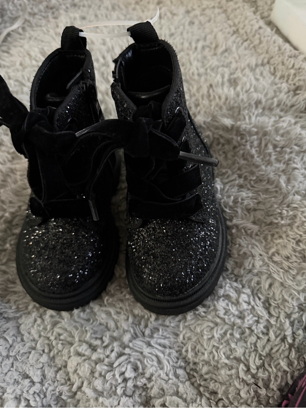 Cat & Jack Black Glitter Lace-Up Kids Ankle Boots Size 5 Toddler